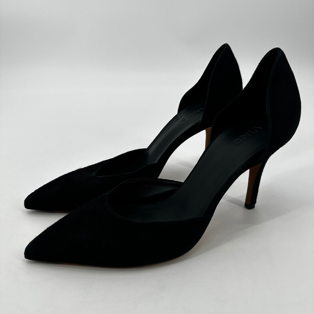 Vince Black Suede d'Orsay Pointed Toe Stiletto Pumps‎ Heels Italy Size 9M 40